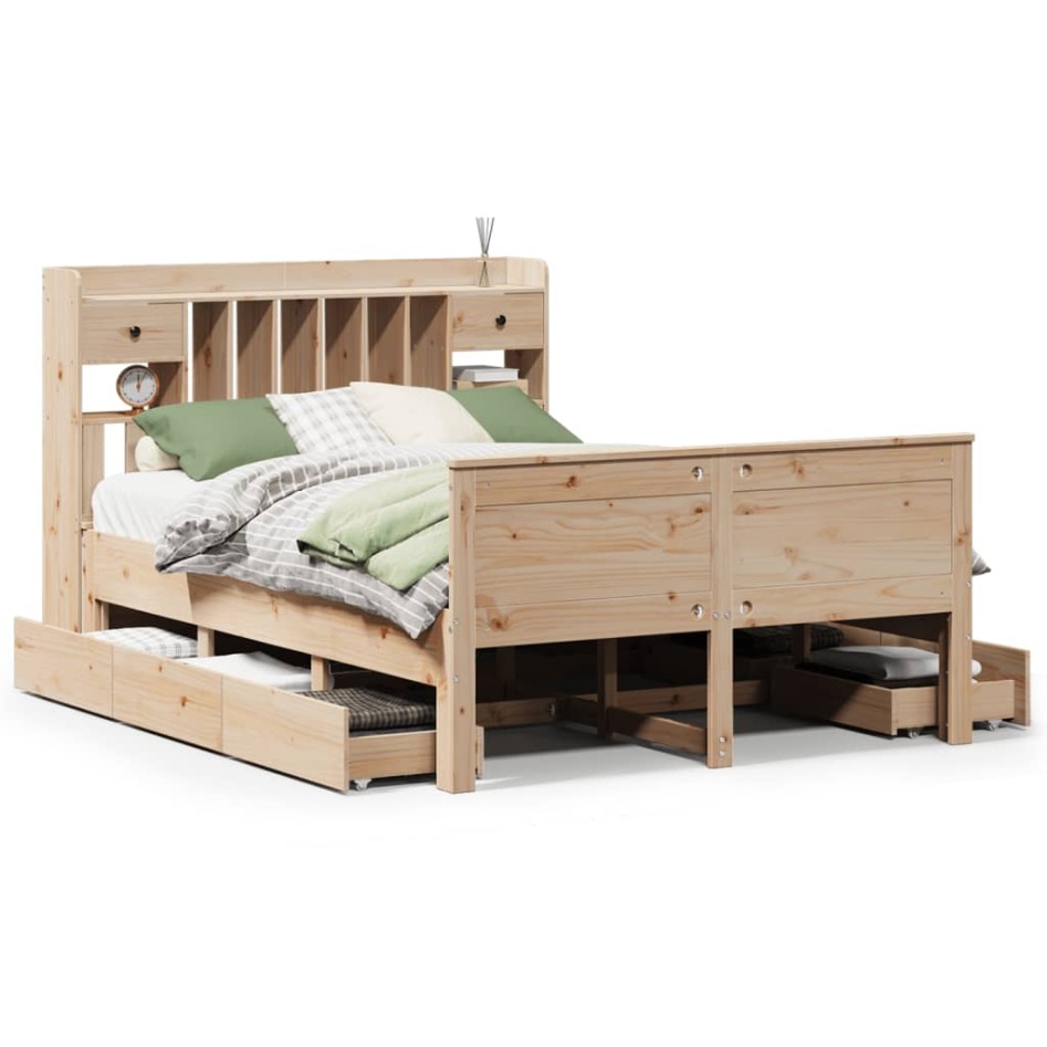 Cama con estantería sin colchón madera maciza de pino