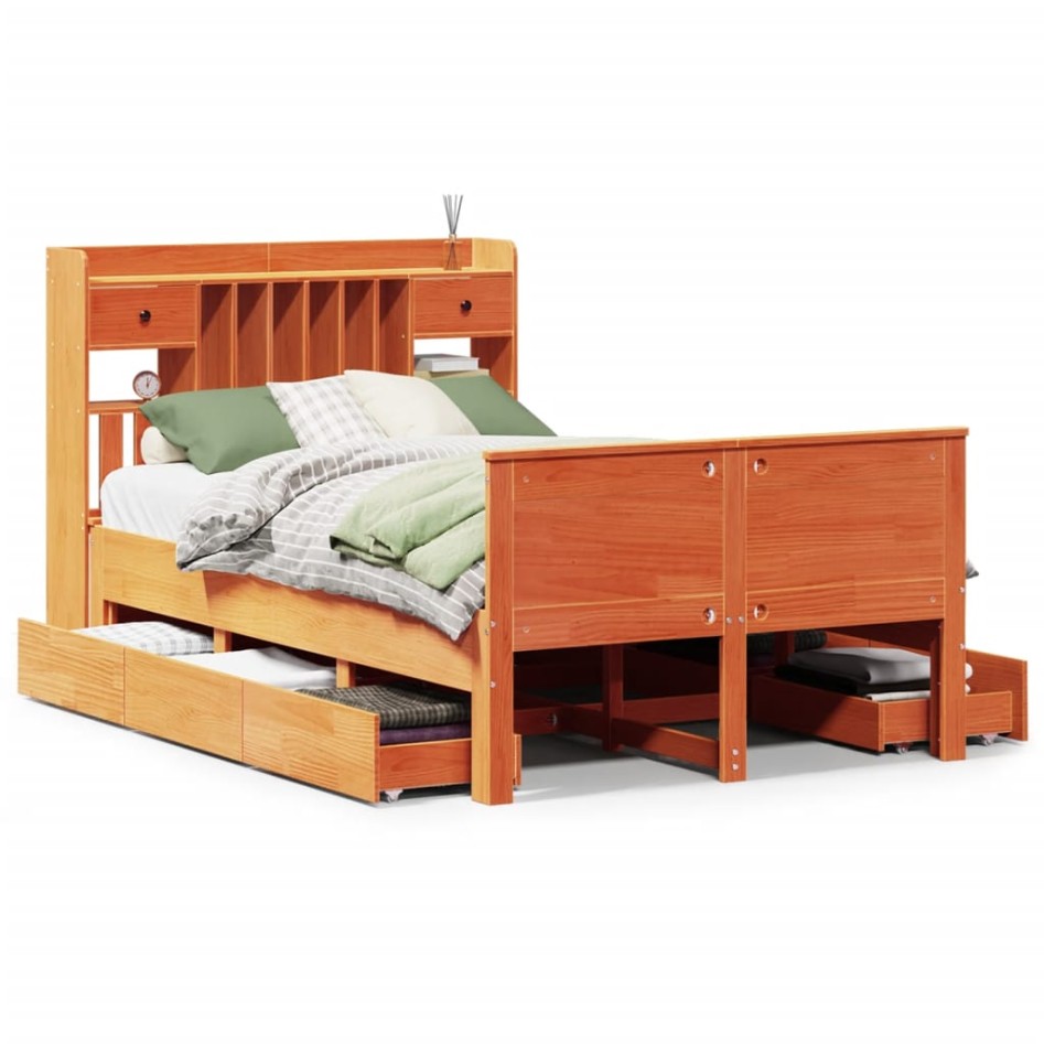 Cama con estantería sin colchón madera maciza marrón