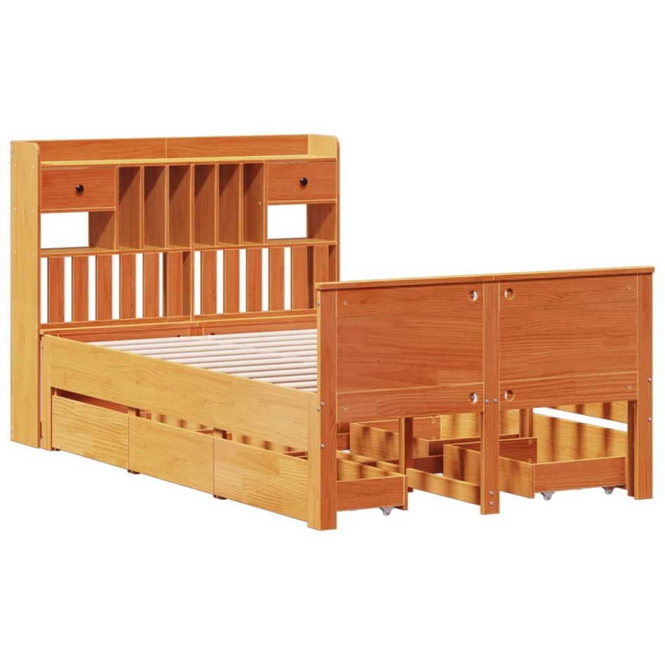 Cama con estantería sin colchón madera maciza marrón