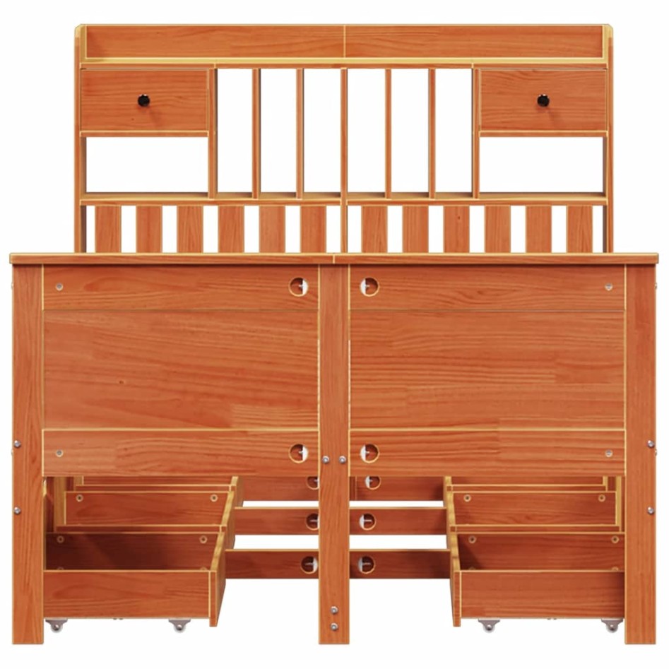 Cama con estantería sin colchón madera maciza marrón