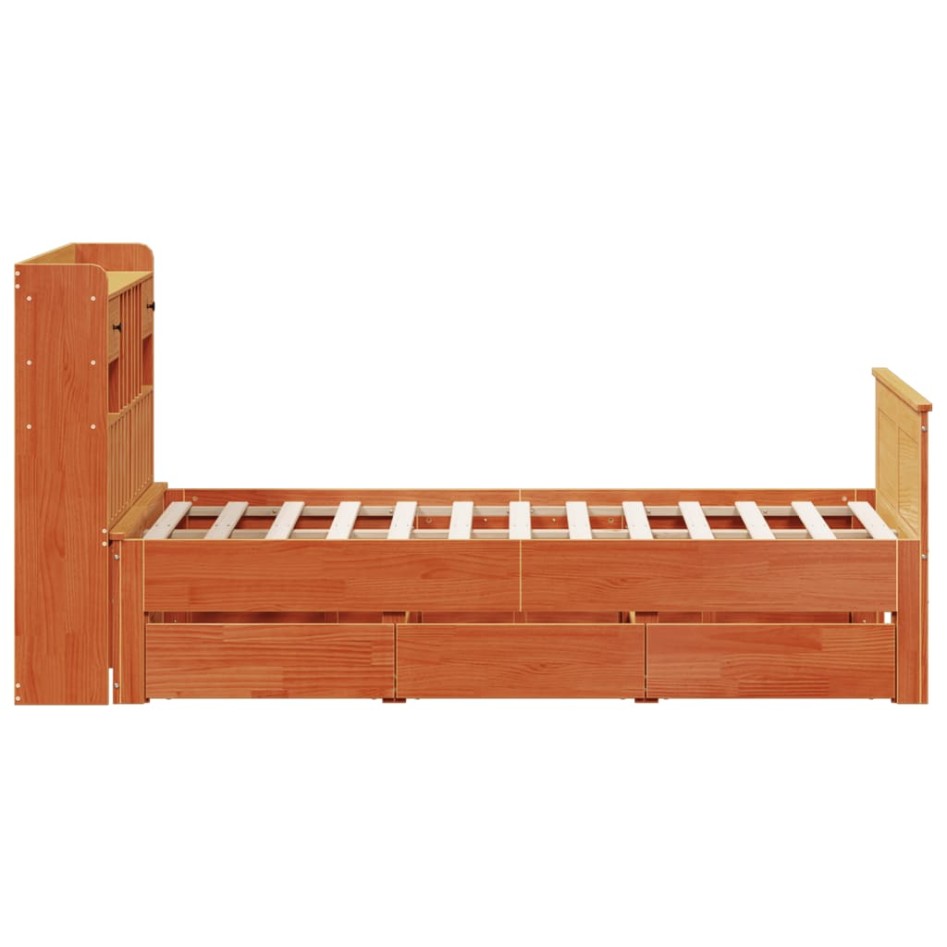 Cama con estantería sin colchón madera maciza marrón