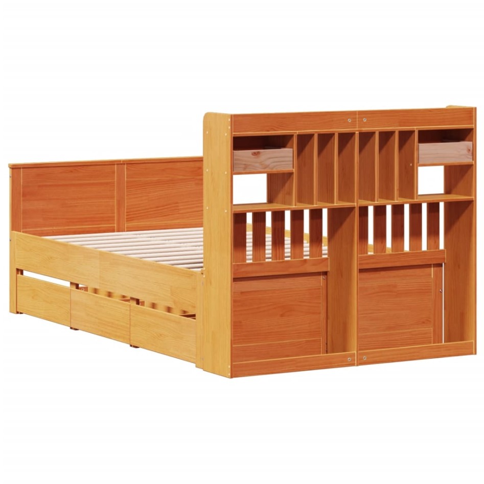 Cama con estantería sin colchón madera maciza marrón