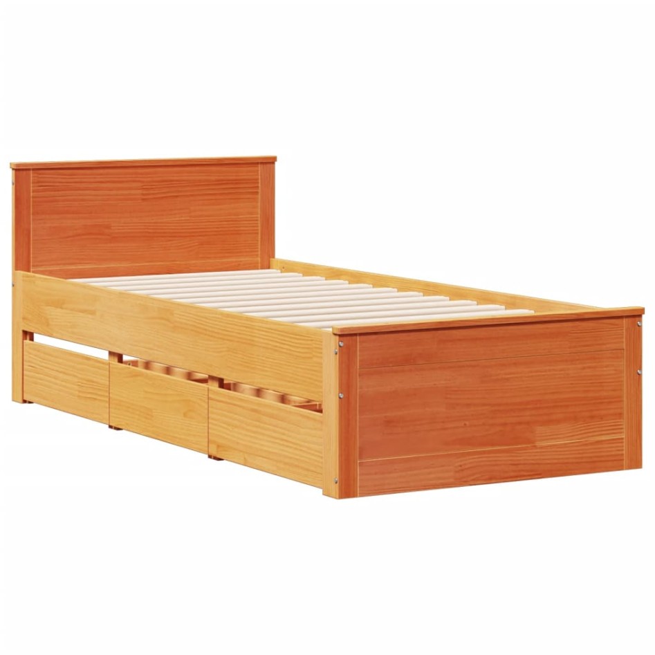 Cama con estantería sin colchón madera maciza marrón 90x190