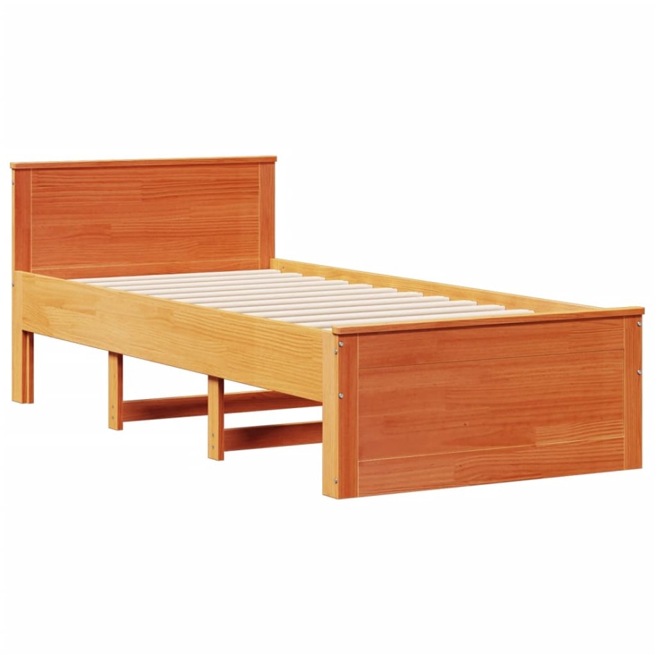 Cama con estantería sin colchón madera maciza marrón 90x190