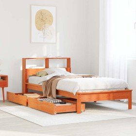 Cama con estantería sin colchón madera maciza marrón 90x190