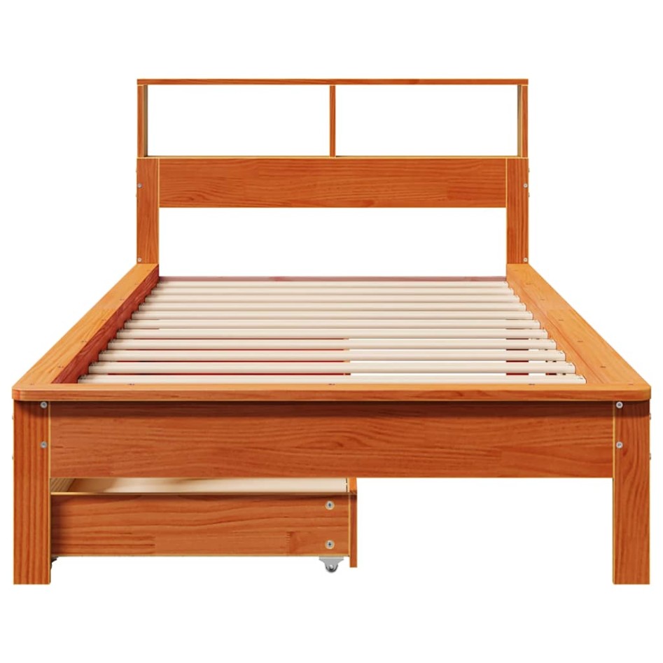 Cama con estantería sin colchón madera maciza marrón 90x190