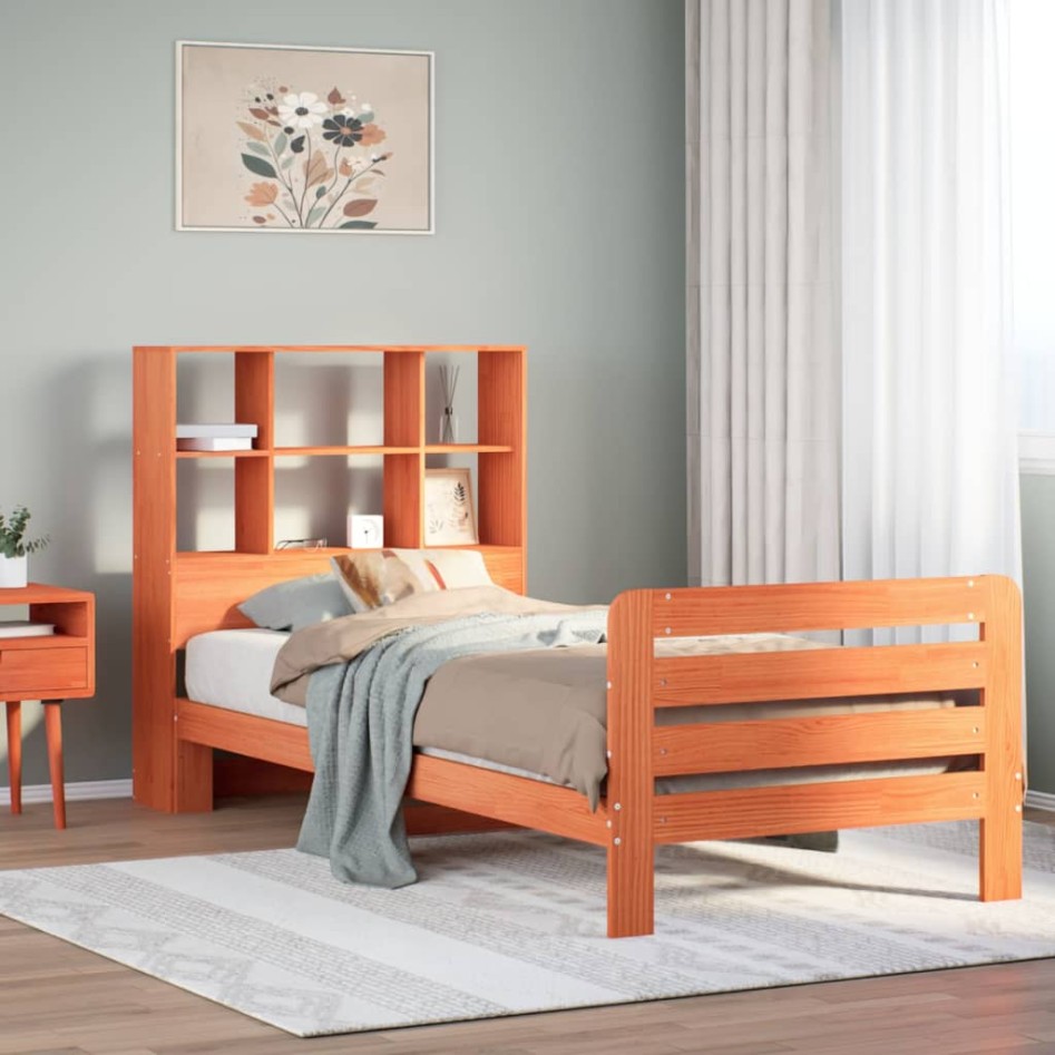 Estructura de cama sin colchón madera de pino marrón 90x200