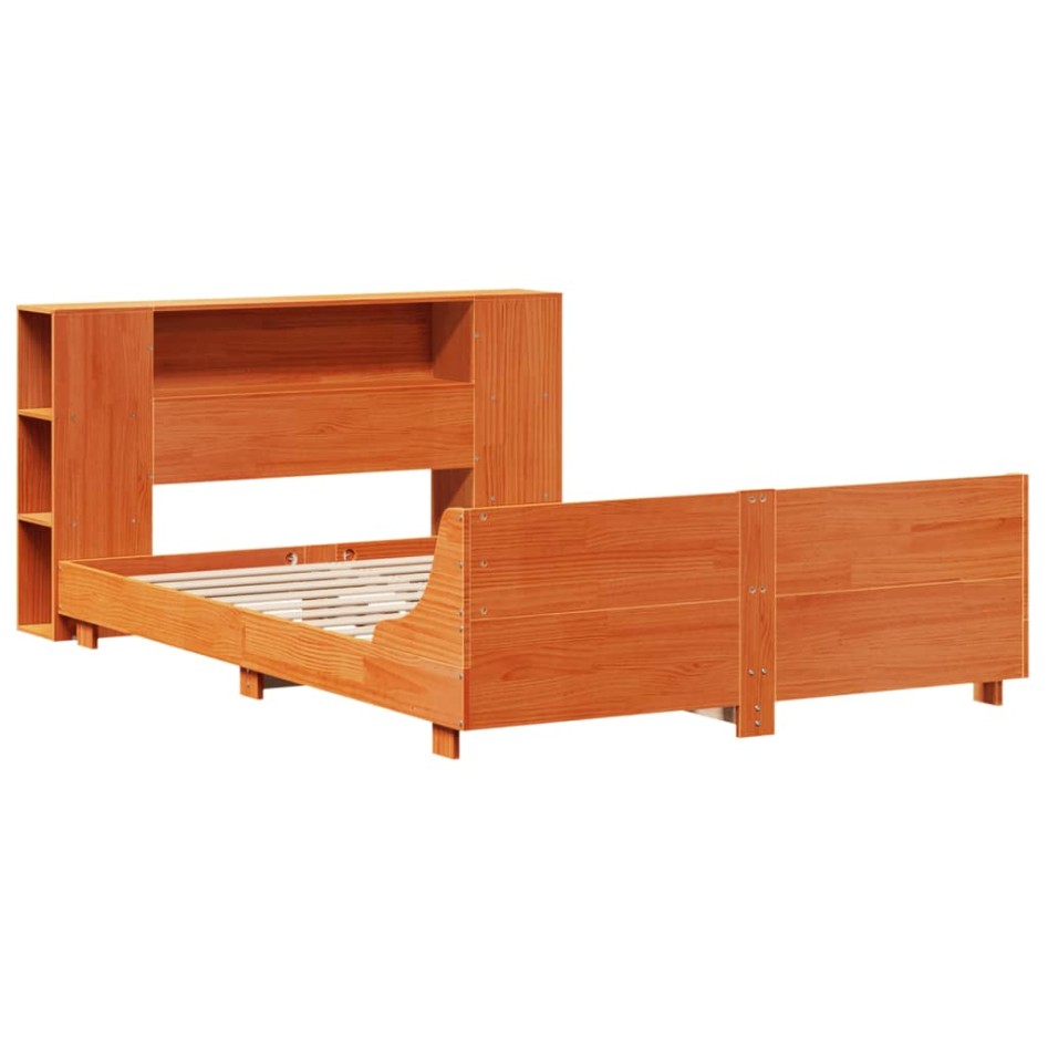 Cama sin colchón madera maciza de pino marrón cera 140x200