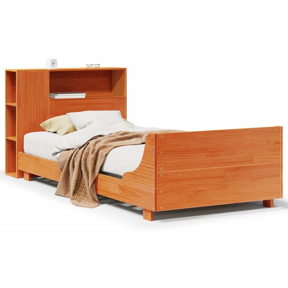 Cama sin colchón madera maciza de pino marrón cera 100x200
