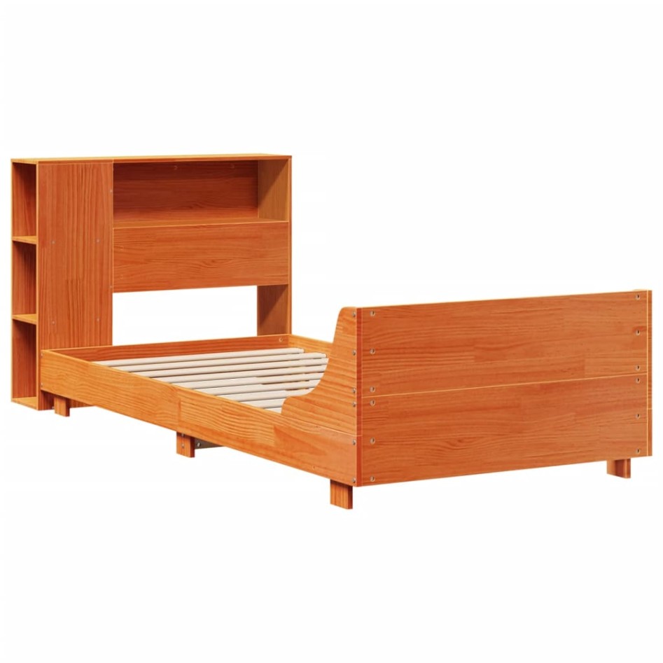 Cama sin colchón madera maciza de pino marrón cera 100x200