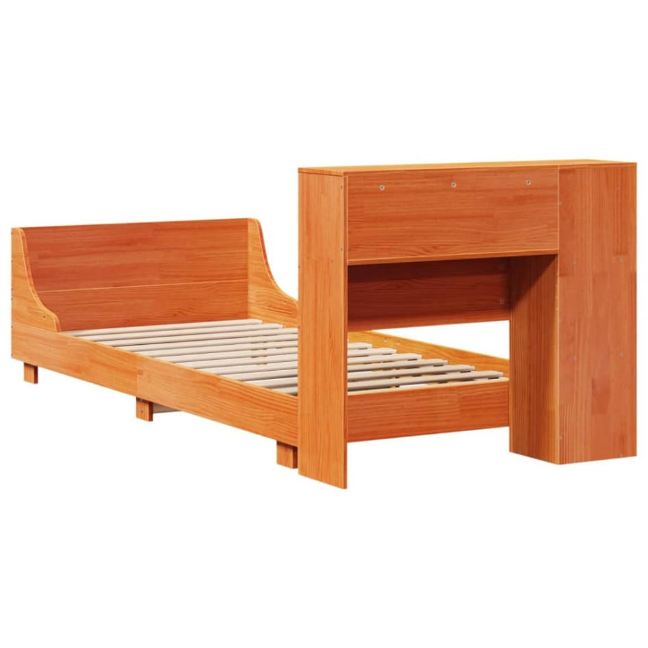 Cama sin colchón madera maciza de pino marrón cera 100x200