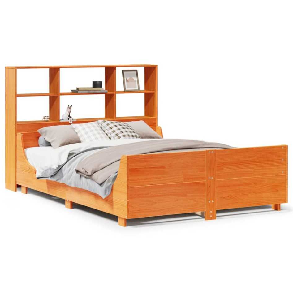 Cama con estantería sin colchón madera maciza marrón