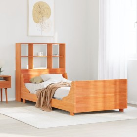 Cama con estantería sin colchón madera maciza marrón 75x190