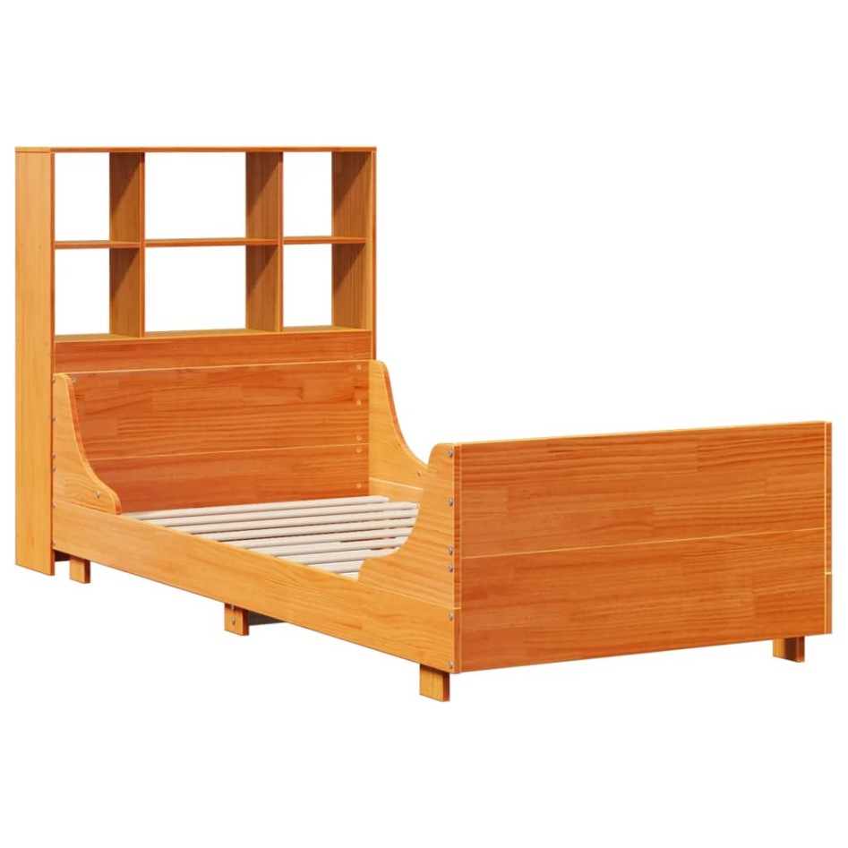 Cama con estantería sin colchón madera maciza marrón 75x190