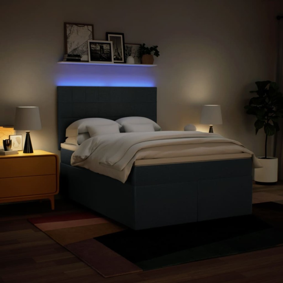 Cama box spring con colchón tela azul 140x200