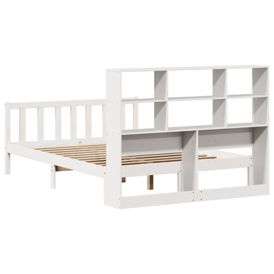 Cama con estantería sin colchón madera maciza blanca 135x190