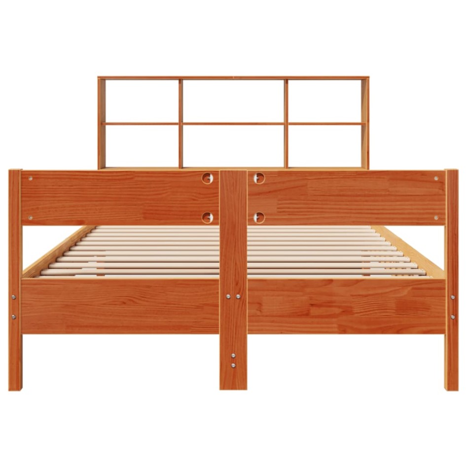 Cama con estantería sin colchón madera maciza marrón 150x200