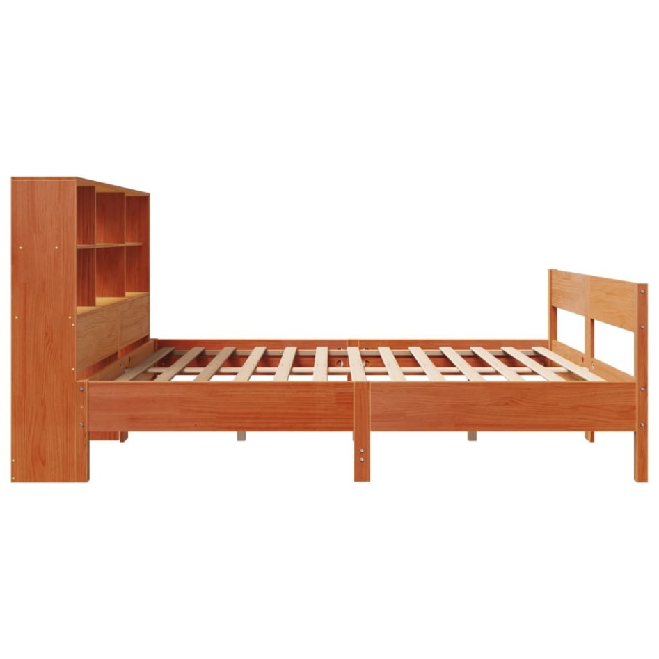 Cama con estantería sin colchón madera maciza marrón 150x200