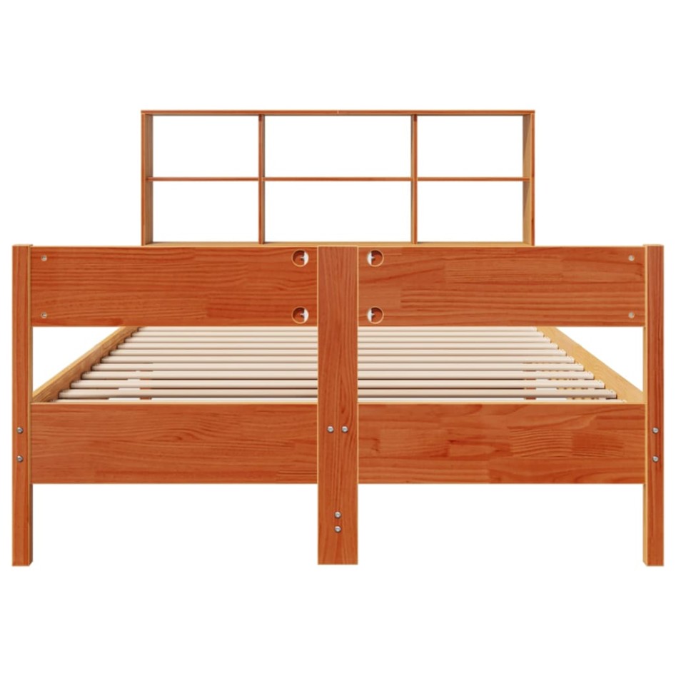 Cama con estantería sin colchón madera maciza marrón