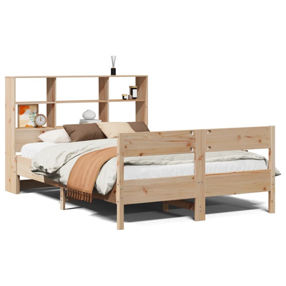 Cama con estantería sin colchón madera maciza de pino