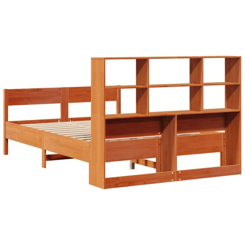 Cama con estantería sin colchón madera maciza marrón 120x190