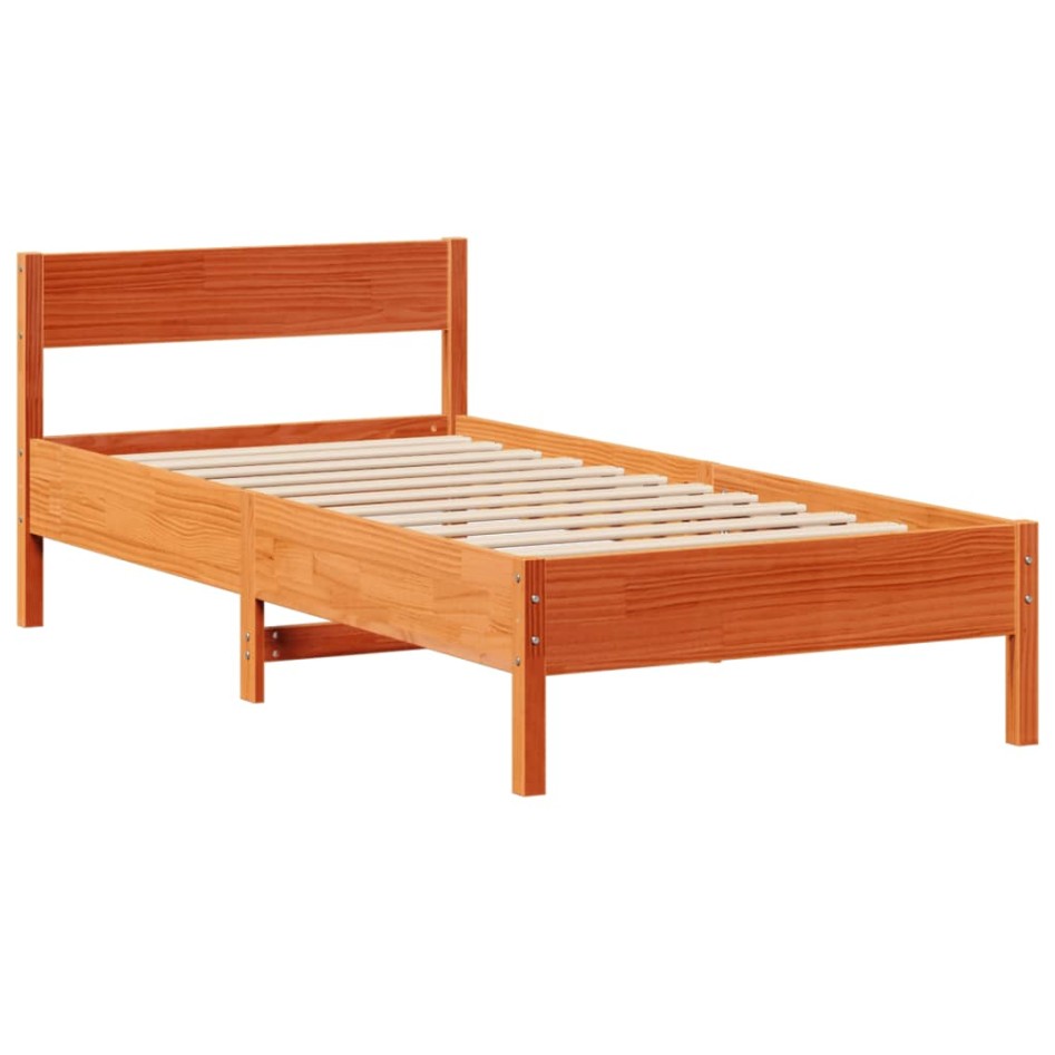 Cama con estantería sin colchón madera maciza marrón 75x190