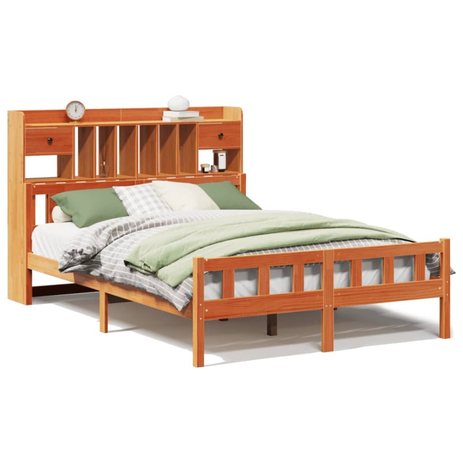 Cama con estantería sin colchón madera maciza marrón 160x200