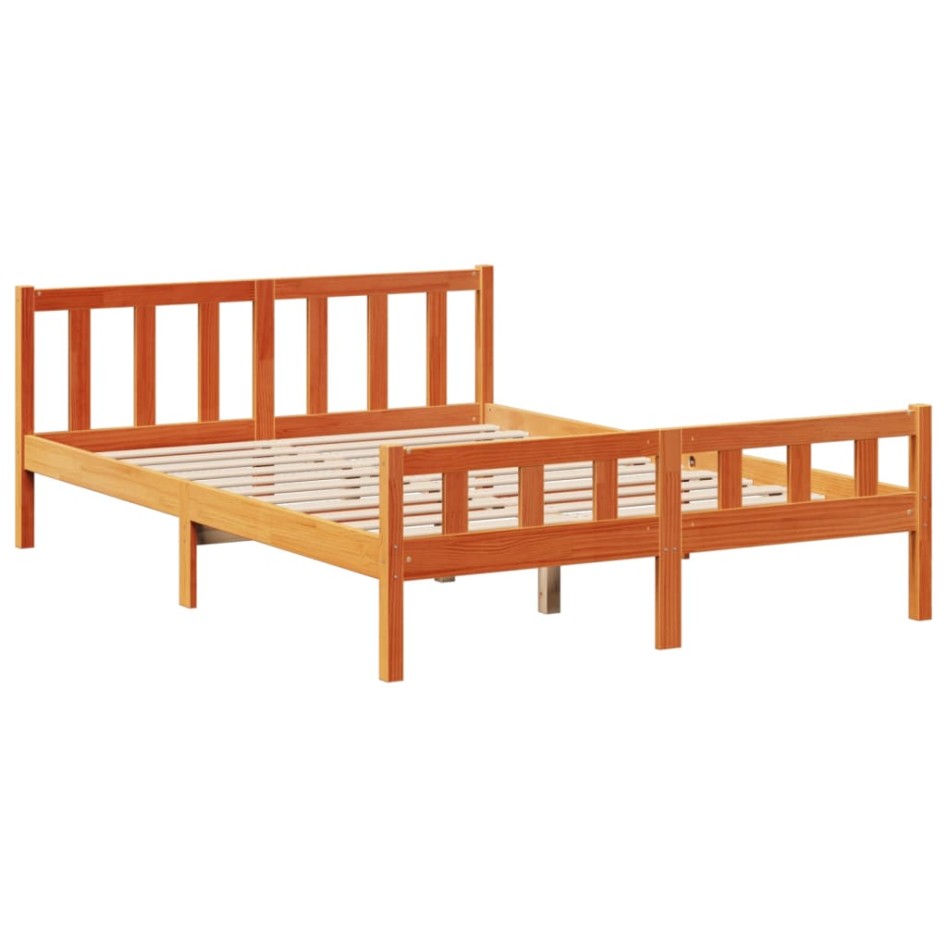 Cama con estantería sin colchón madera maciza marrón 160x200