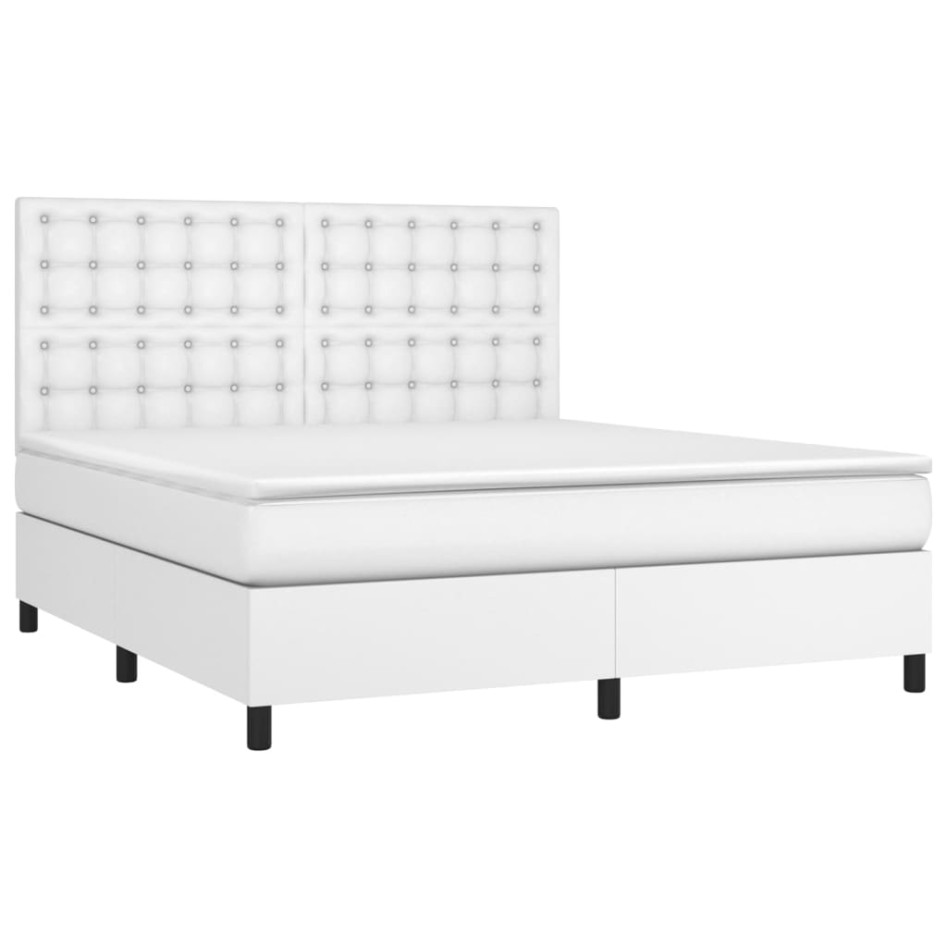 Cama box spring colchón y LED cuero sintético blanco 180x200