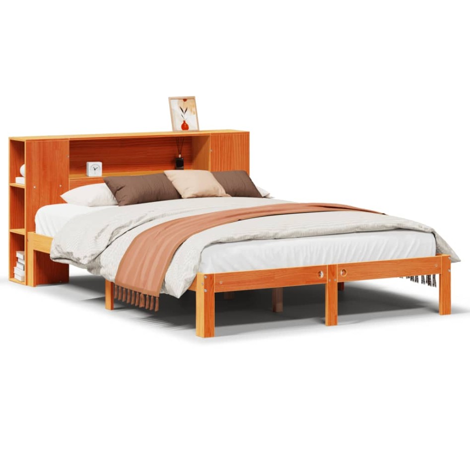 Cama con estantería sin colchón madera maciza marrón 120x190