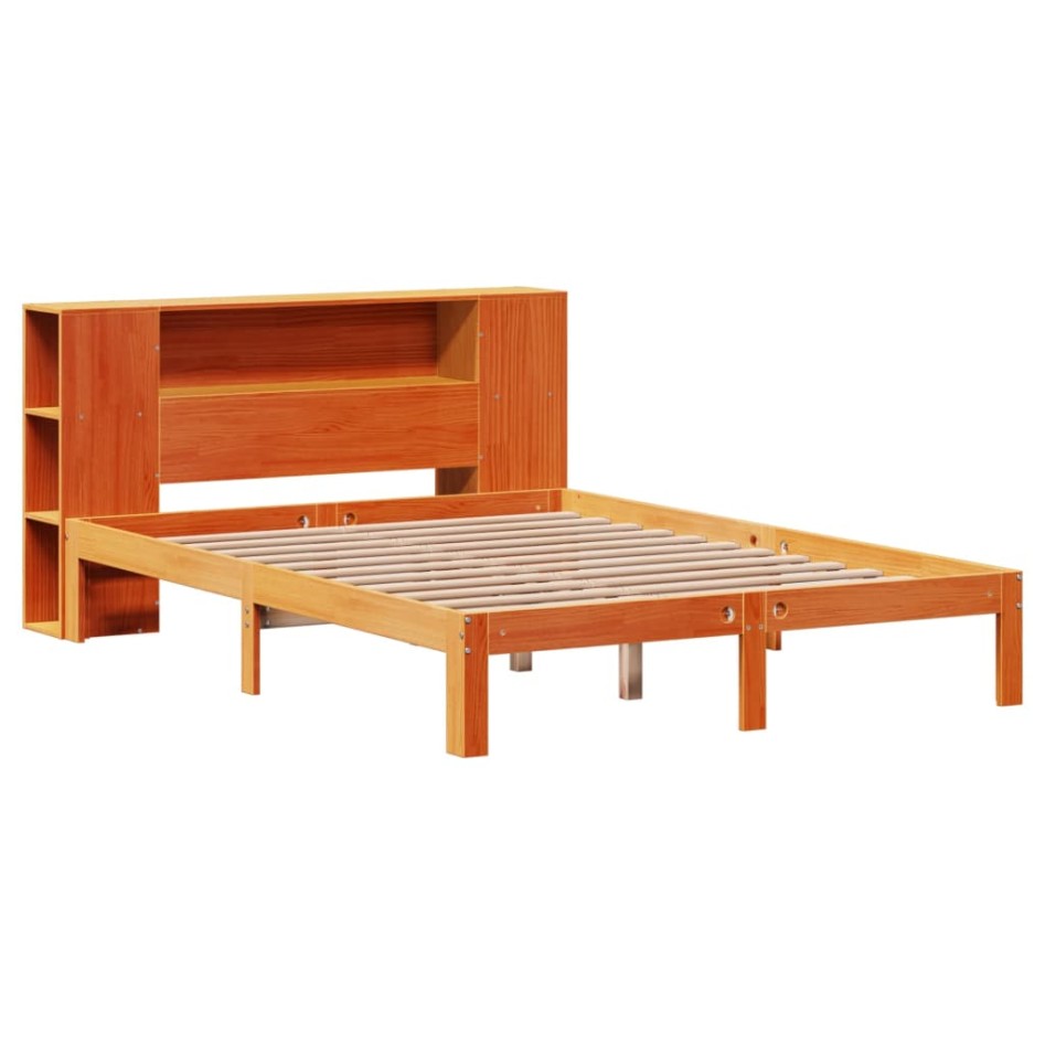 Cama con estantería sin colchón madera maciza marrón 140x190