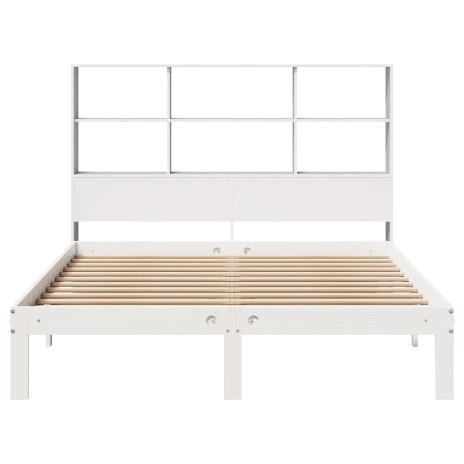 Cama con estantería sin colchón madera maciza blanca 150x200