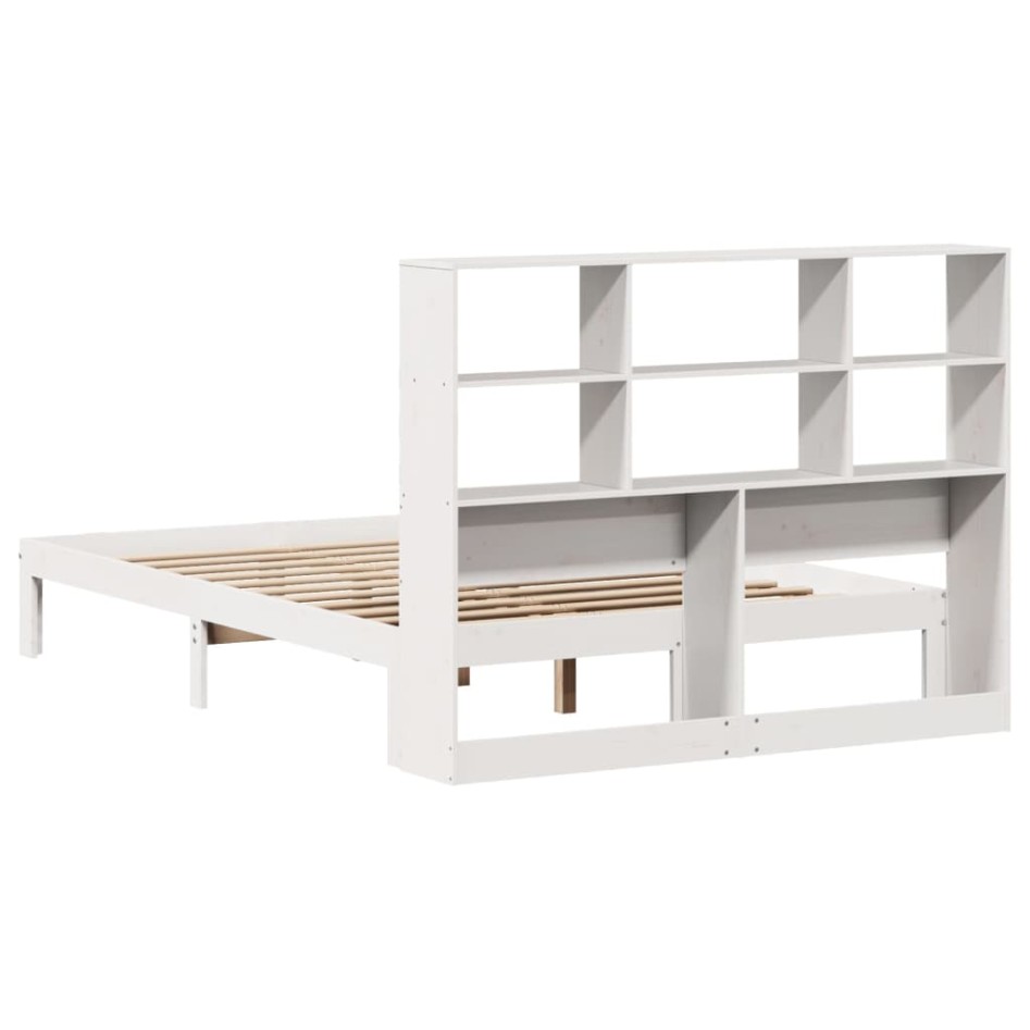 Cama con estantería sin colchón madera maciza blanca 150x200