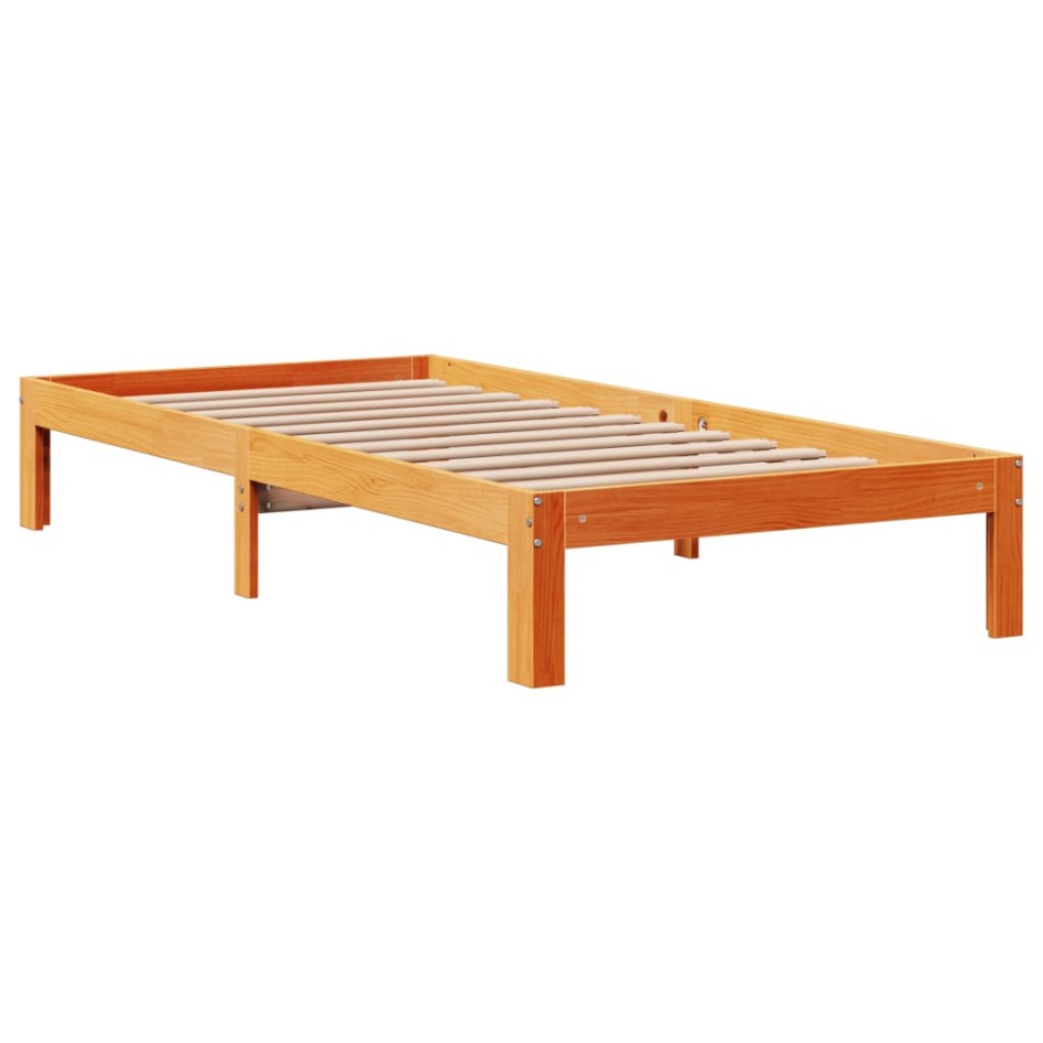 Cama con estantería sin colchón madera maciza marrón 90x190