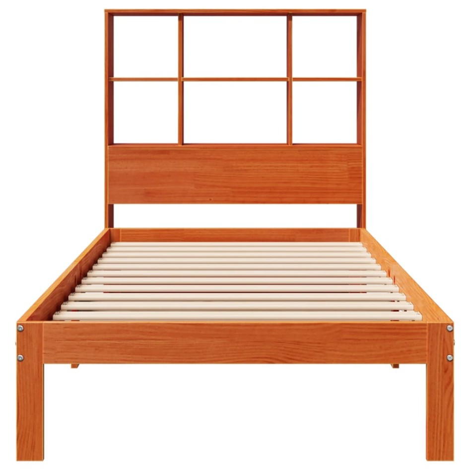 Cama con estantería sin colchón madera maciza marrón 100x200