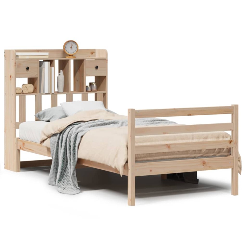 Cama con estantería sin colchón madera maciza de pino 90x190