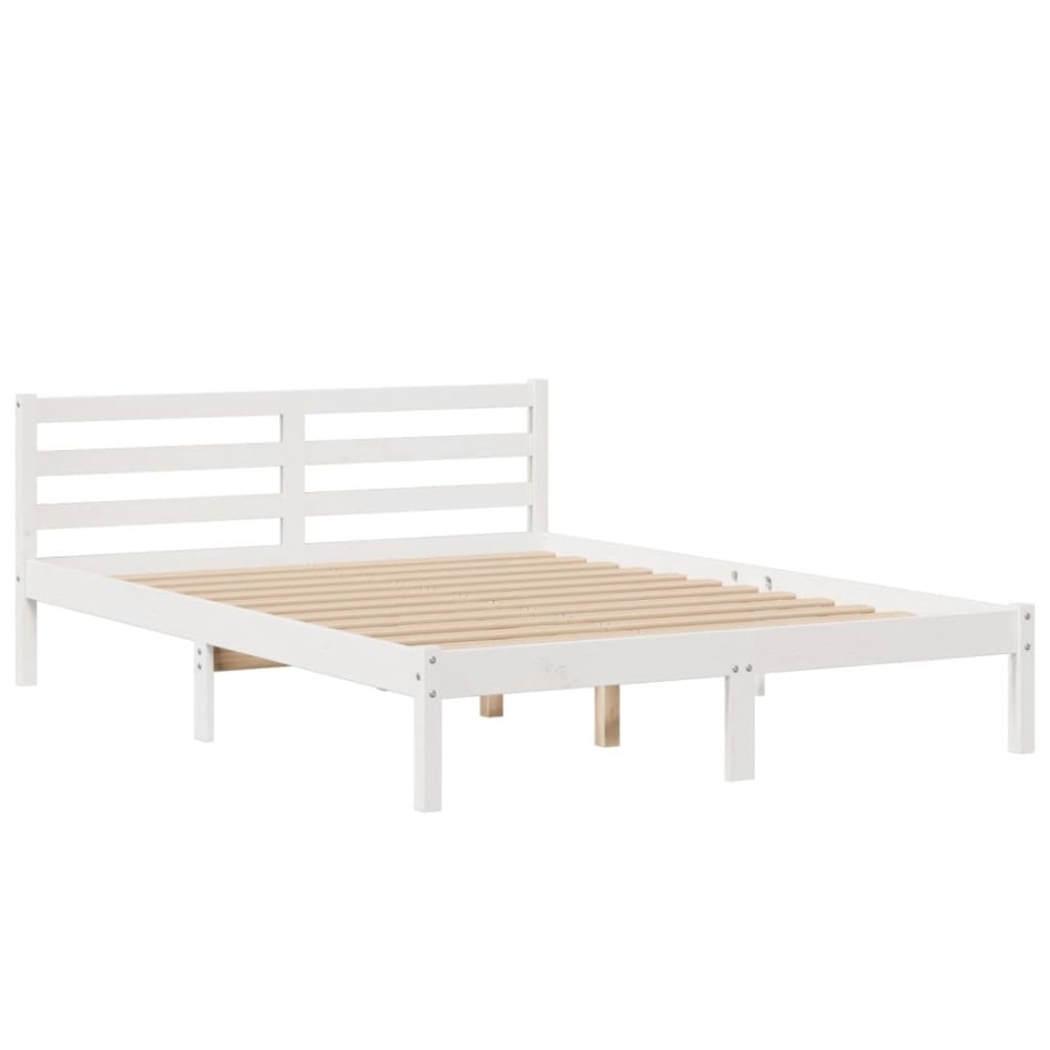 Cama con estantería sin colchón madera maciza blanca 140x200