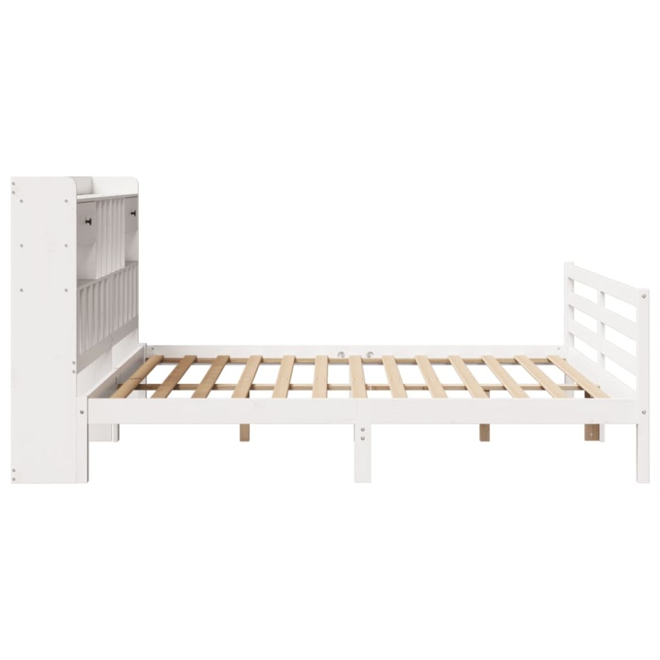 Cama con estantería sin colchón madera maciza blanca 180x200