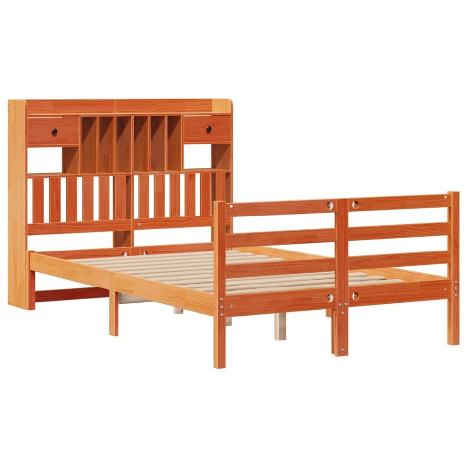 Cama con estantería sin colchón madera maciza marrón