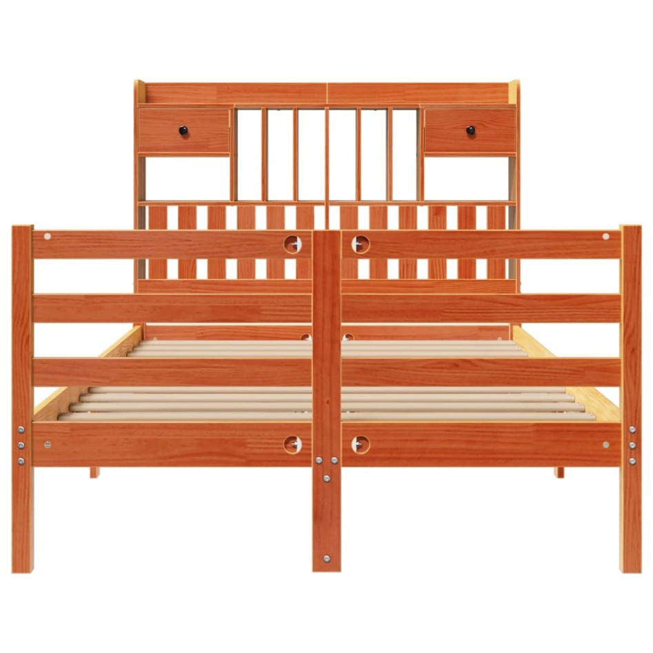Cama con estantería sin colchón madera maciza marrón