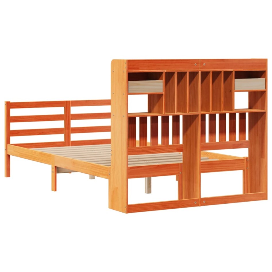 Cama con estantería sin colchón madera maciza marrón