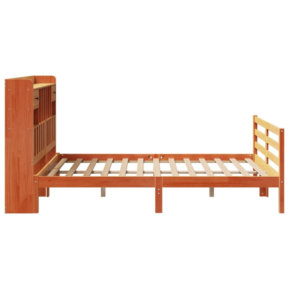 Cama con estantería sin colchón madera maciza marrón 160x200