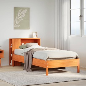 Cama con estantería sin colchón madera maciza marrón 100x200