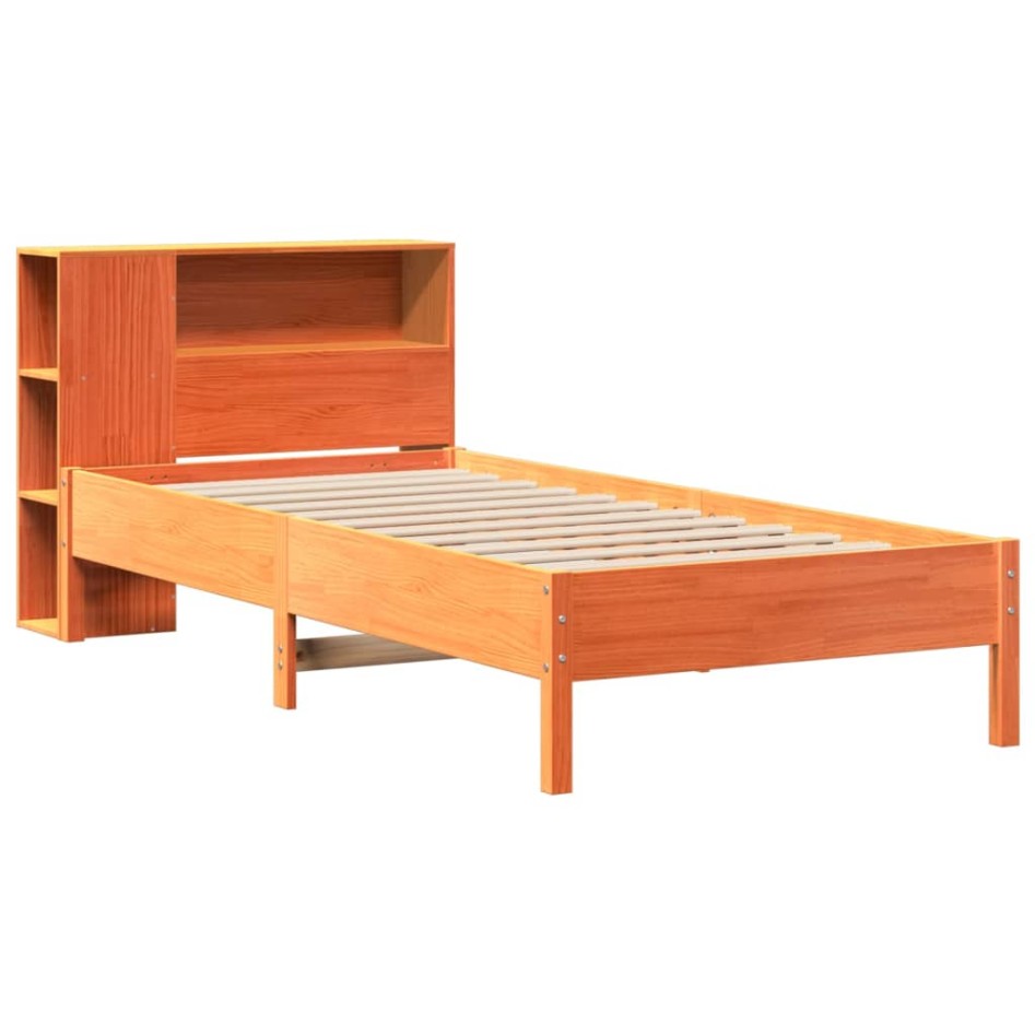 Cama con estantería sin colchón madera maciza marrón 100x200