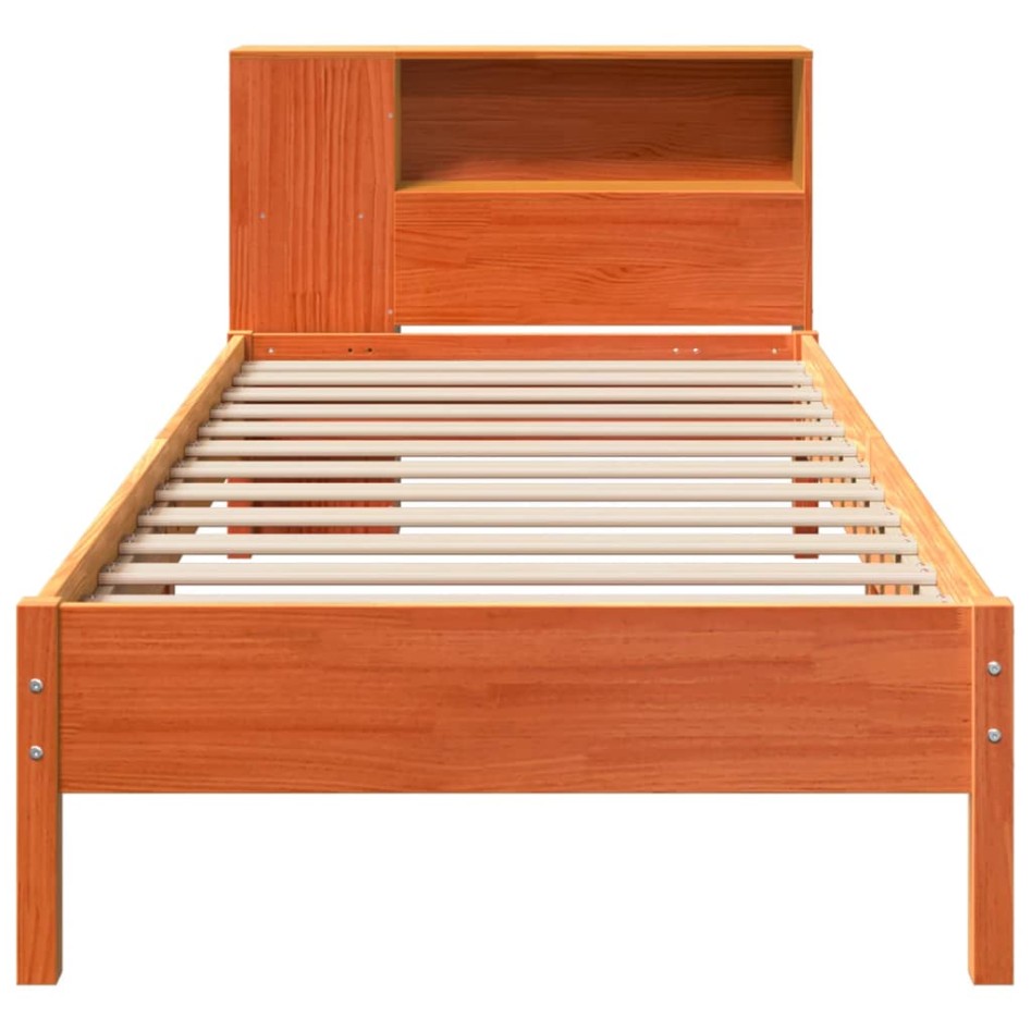 Cama con estantería sin colchón madera maciza marrón 100x200