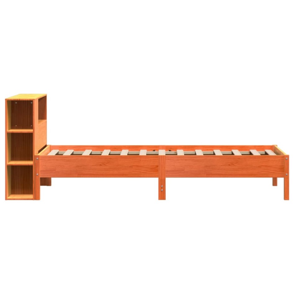 Cama con estantería sin colchón madera maciza marrón 100x200