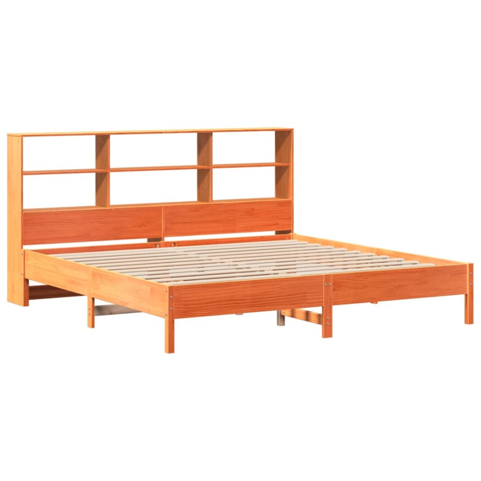 Cama con estantería sin colchón madera maciza marrón 200x200