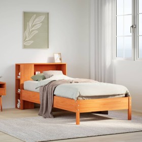 Cama con estantería sin colchón madera maciza marrón 75x190