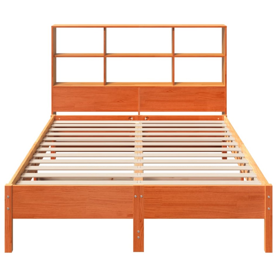 Cama con estantería sin colchón madera maciza marrón 150x200