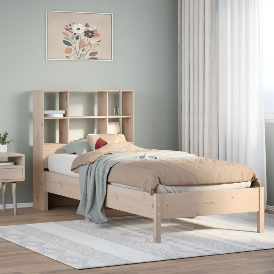Cama con estantería sin colchón madera maciza de pino